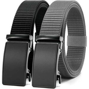 Ratchet Belts for Men 2 Pack - Casual Web Nylon Mens Belt 1 3/8" - Automatic
